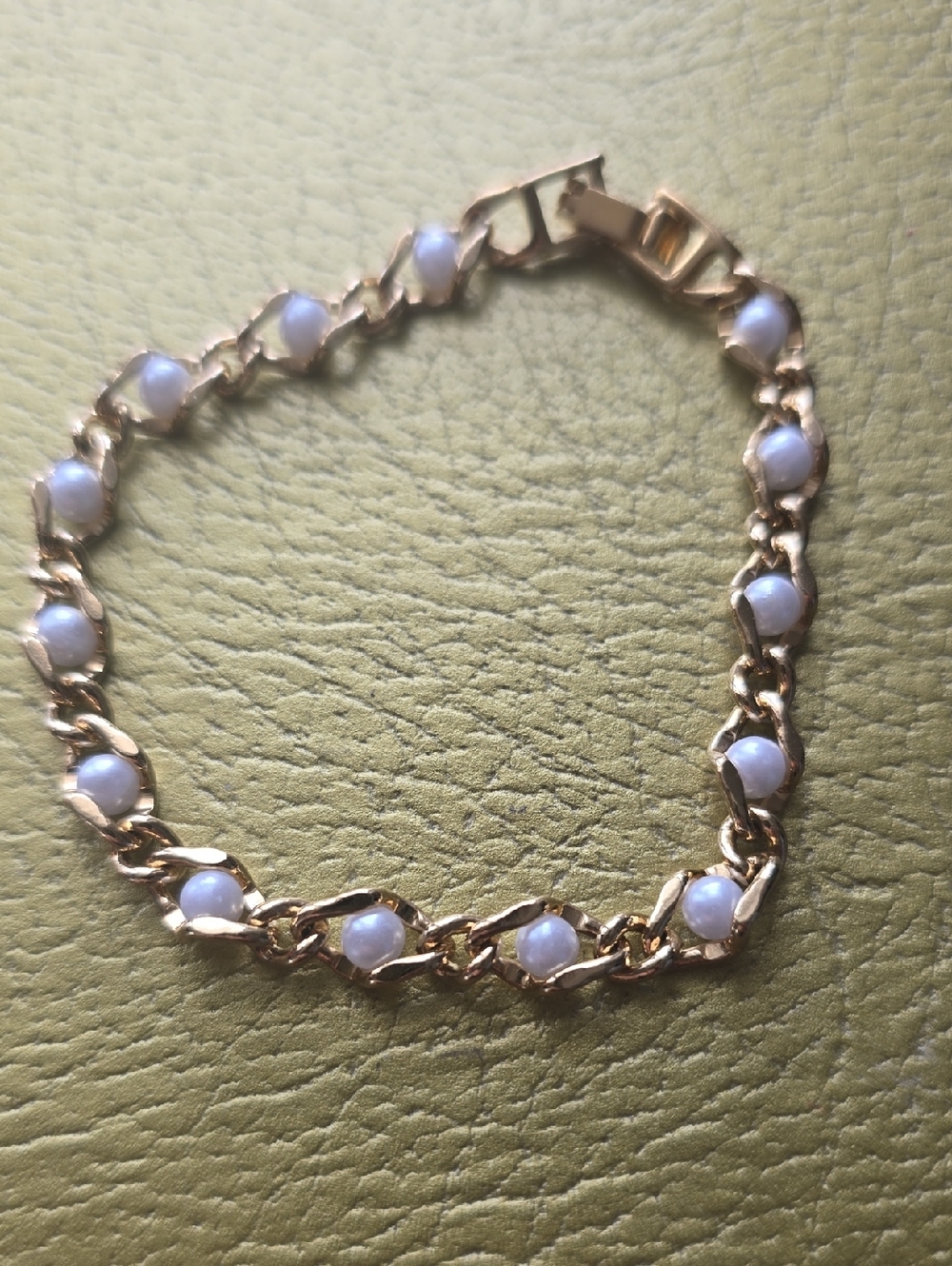 Gold-Tone Bracelet with White Bead Accents